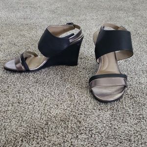 Metallic and Black Wedged Heels